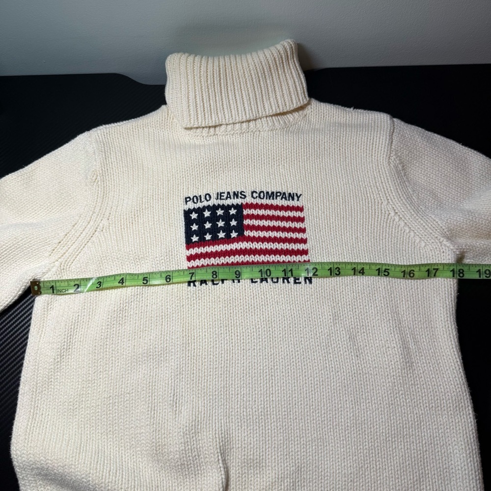 🇺🇸 Youths Vintage Polo Jeans Co. Ralph Lauren Flag Turtleneck USA Flag Sweater L - Picture 8 of 14